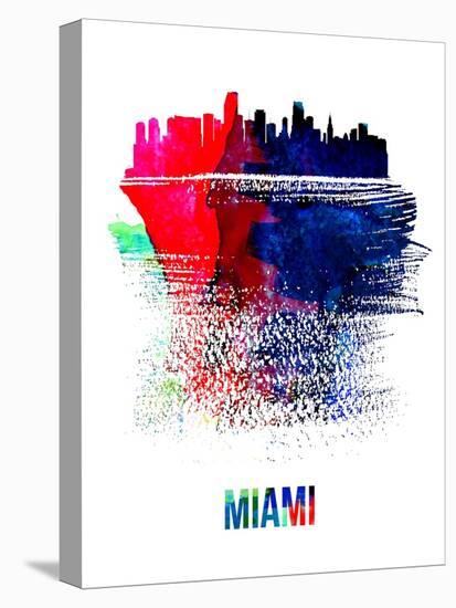 Miami Skyline Brush Stroke - Watercolor-NaxArt-Stretched Canvas