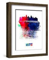 Miami Skyline Brush Stroke - Watercolor-NaxArt-Framed Art Print