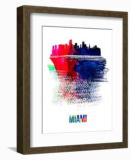 Miami Skyline Brush Stroke - Watercolor-NaxArt-Framed Art Print