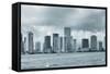 Miami Skyline Panorama in Black and White in the Day with Urban Skyscrapers and Cloudy Sky over Sea-Songquan Deng-Framed Stretched Canvas