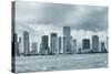 Miami Skyline Panorama in Black and White in the Day with Urban Skyscrapers and Cloudy Sky over Sea-Songquan Deng-Stretched Canvas