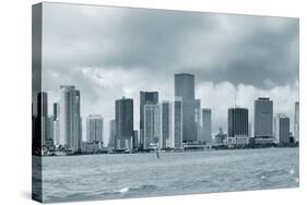 Miami Skyline Panorama in Black and White in the Day with Urban Skyscrapers and Cloudy Sky over Sea-Songquan Deng-Stretched Canvas