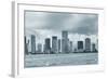 Miami Skyline Panorama in Black and White in the Day with Urban Skyscrapers and Cloudy Sky over Sea-Songquan Deng-Framed Photographic Print