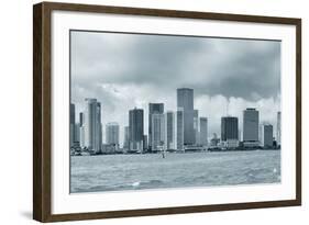 Miami Skyline Panorama in Black and White in the Day with Urban Skyscrapers and Cloudy Sky over Sea-Songquan Deng-Framed Photographic Print