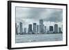 Miami Skyline Panorama in Black and White in the Day with Urban Skyscrapers and Cloudy Sky over Sea-Songquan Deng-Framed Photographic Print