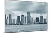 Miami Skyline Panorama in Black and White in the Day with Urban Skyscrapers and Cloudy Sky over Sea-Songquan Deng-Mounted Photographic Print