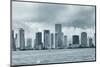 Miami Skyline Panorama in Black and White in the Day with Urban Skyscrapers and Cloudy Sky over Sea-Songquan Deng-Mounted Photographic Print