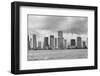 Miami Skyline Panorama in Black and White in the Day with Urban Skyscrapers and Cloudy Sky over Sea-Songquan Deng-Framed Photographic Print