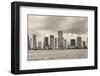 Miami Skyline Panorama in Black and White in the Day with Urban Skyscrapers and Cloudy Sky over Sea-Songquan Deng-Framed Photographic Print