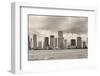 Miami Skyline Panorama in Black and White in the Day with Urban Skyscrapers and Cloudy Sky over Sea-Songquan Deng-Framed Photographic Print