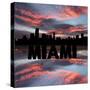 Miami Skyline Reflected with Text and Sunset Illustration-fintastique-Stretched Canvas