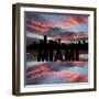 Miami Skyline Reflected with Text and Sunset Illustration-fintastique-Framed Photographic Print