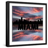 Miami Skyline Reflected with Text and Sunset Illustration-fintastique-Framed Photographic Print