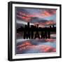 Miami Skyline Reflected with Text and Sunset Illustration-fintastique-Framed Photographic Print