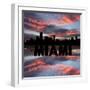 Miami Skyline Reflected with Text and Sunset Illustration-fintastique-Framed Photographic Print