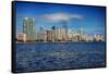 Miami Skyline with Puffy Clouds-Terry Eggers-Framed Stretched Canvas