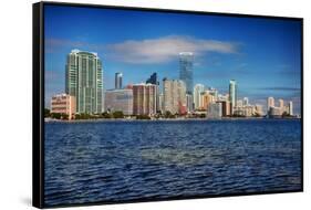 Miami Skyline with Puffy Clouds-Terry Eggers-Framed Stretched Canvas