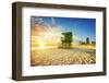 Miami South Beach Sunrise with Lifeguard Tower and Coastline with Colorful Cloud and Blue Sky.-ventdusud-Framed Photographic Print