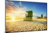 Miami South Beach Sunrise with Lifeguard Tower and Coastline with Colorful Cloud and Blue Sky.-ventdusud-Mounted Photographic Print