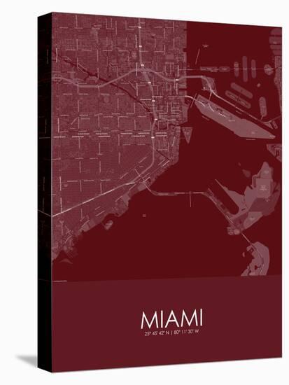 Miami, United States of America Red Map-null-Stretched Canvas