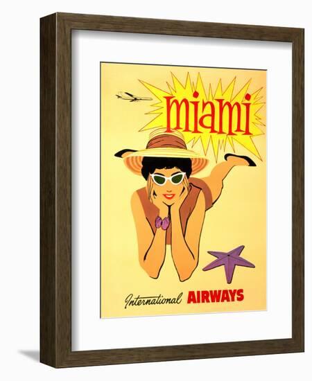 Miami Vintage Tropical Travel Poster-null-Framed Art Print