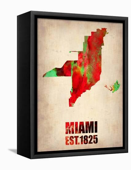 Miami Watercolor Map-NaxArt-Framed Stretched Canvas