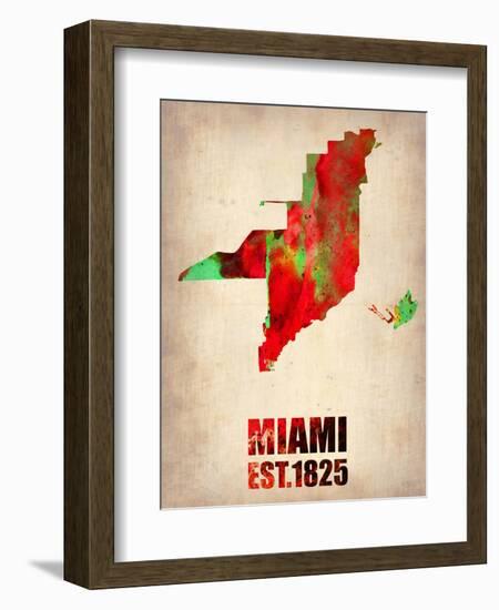 Miami Watercolor Map-NaxArt-Framed Art Print