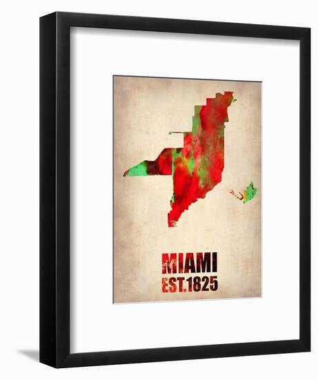 Miami Watercolor Map-NaxArt-Framed Art Print