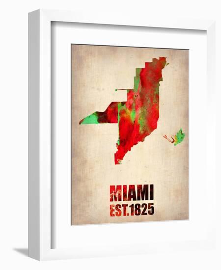 Miami Watercolor Map-NaxArt-Framed Art Print