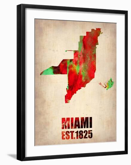 Miami Watercolor Map-NaxArt-Framed Art Print