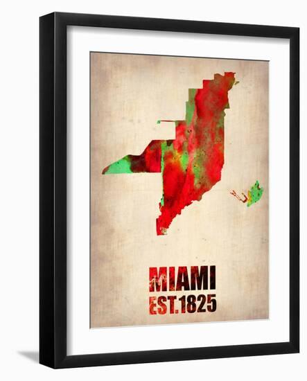 Miami Watercolor Map-NaxArt-Framed Art Print