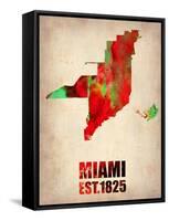 Miami Watercolor Map-NaxArt-Framed Stretched Canvas