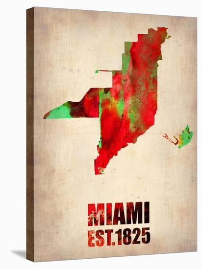 Miami Watercolor Map-NaxArt-Stretched Canvas