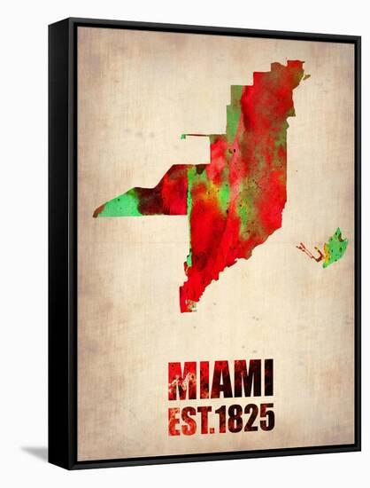 Miami Watercolor Map-NaxArt-Framed Stretched Canvas