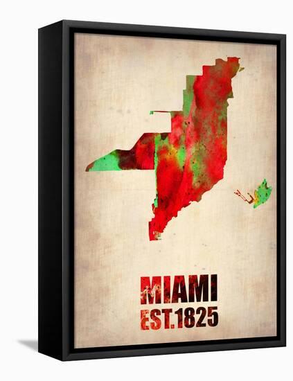 Miami Watercolor Map-NaxArt-Framed Stretched Canvas