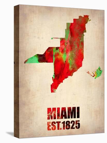 Miami Watercolor Map-NaxArt-Stretched Canvas