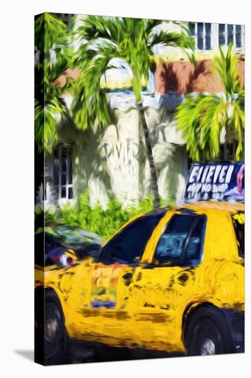 Miami Yellow Cab - In the Style of Oil Painting-Philippe Hugonnard-Stretched Canvas