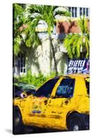 Miami Yellow Cab - In the Style of Oil Painting-Philippe Hugonnard-Stretched Canvas