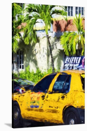 Miami Yellow Cab - In the Style of Oil Painting-Philippe Hugonnard-Stretched Canvas