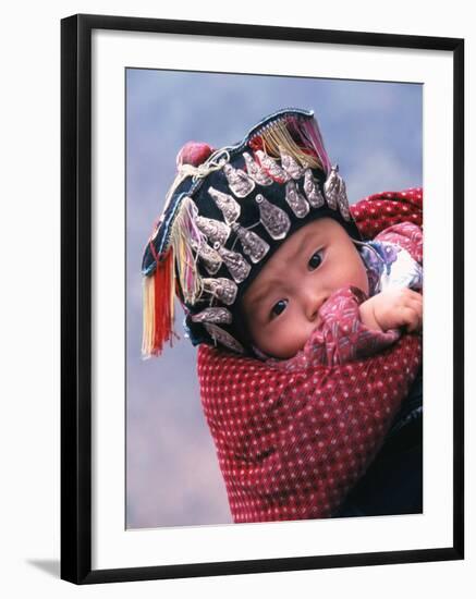 Miao Baby Wearing Traditional Hat, China-Keren Su-Framed Premium Photographic Print