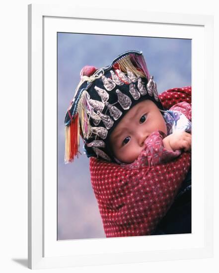 Miao Baby Wearing Traditional Hat, China-Keren Su-Framed Photographic Print