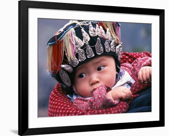 Miao Baby Wearing Traditional Hat, China-Keren Su-Framed Photographic Print