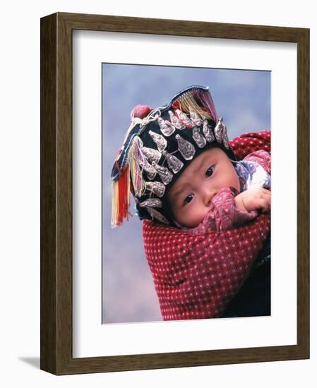 Miao Baby Wearing Traditional Hat, China-Keren Su-Framed Photographic Print