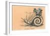 Mice Riding Snail-null-Framed Art Print