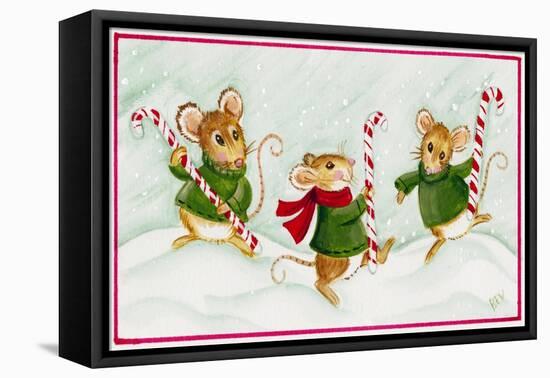 Mice with Candy Canes-Beverly Johnston-Framed Stretched Canvas