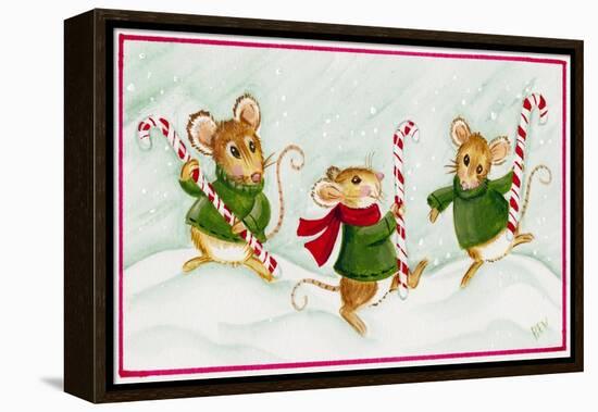Mice with Candy Canes-Beverly Johnston-Framed Stretched Canvas