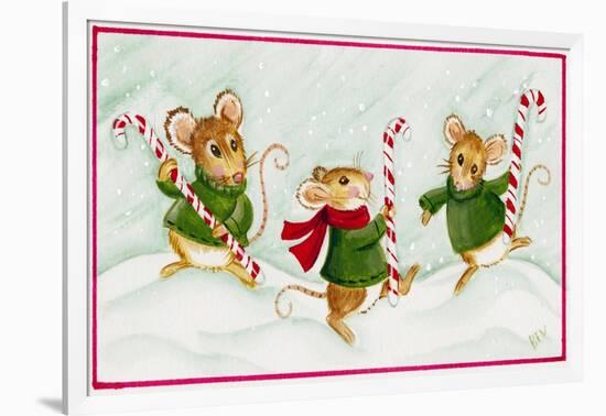 Mice with Candy Canes-Beverly Johnston-Framed Giclee Print