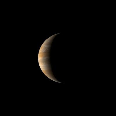 Crescent Jupiter with the Great Red Spot.
