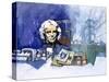 Michael Faraday with Electrical Power Station in Background-null-Stretched Canvas