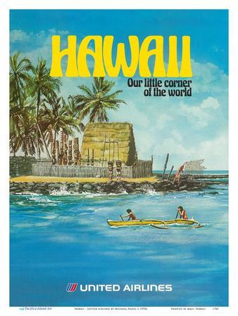 Vintage United Airlines /"Hawaii/" Travel Poster 1950/'s